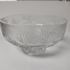 Vintage 7" Round Bowl Ponderosa Pine by Tiara Footed Pedestal Clear